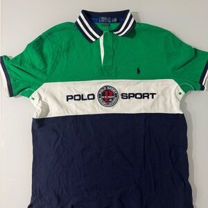 Polo by Ralph Lauren Green, White, and Navy Men's Polo Sport Shirt Men’s L